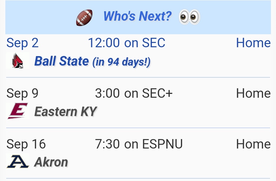 Kentucky Football Schedule